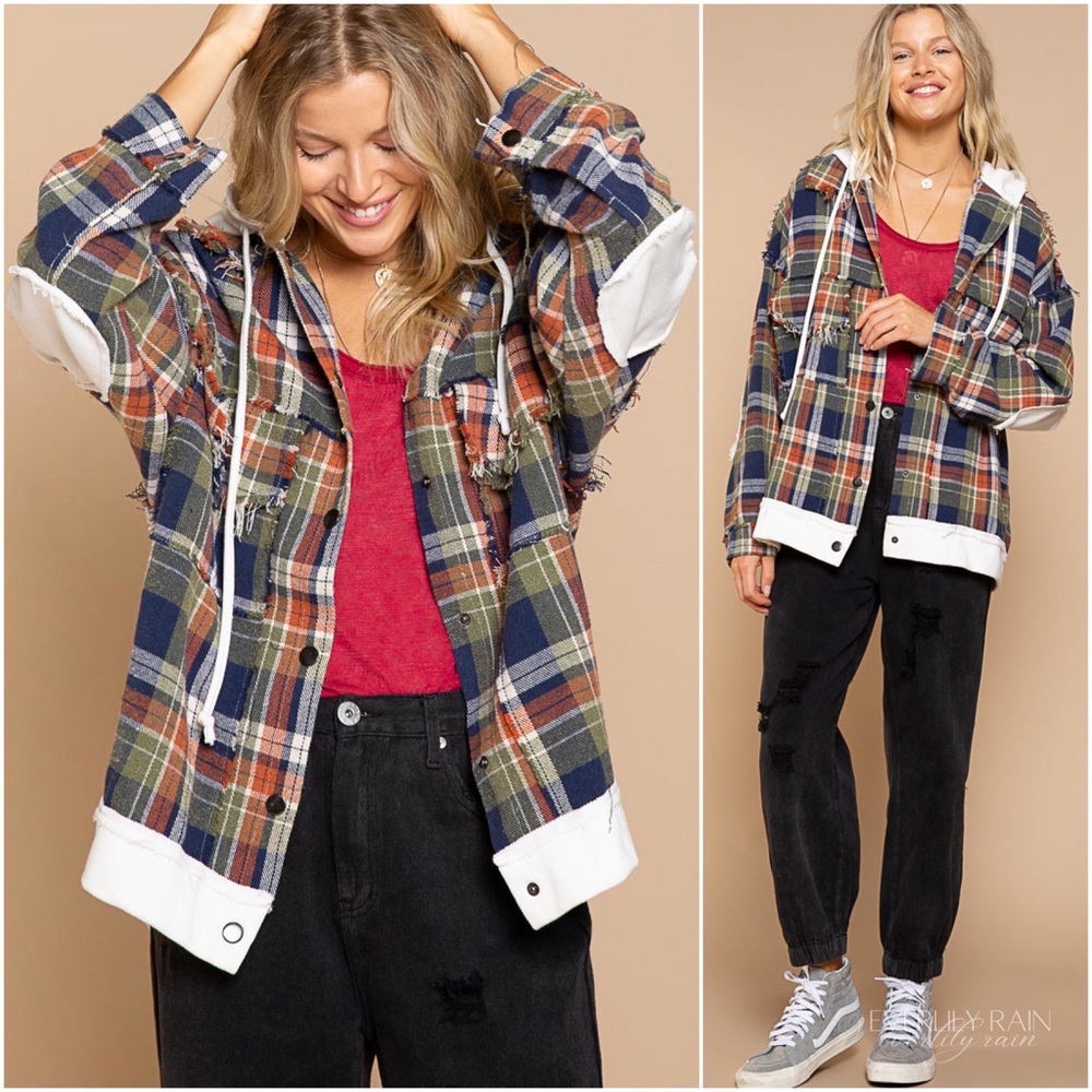 POL Plaid Hooded Shirt Jacket - Picture 6 of 14